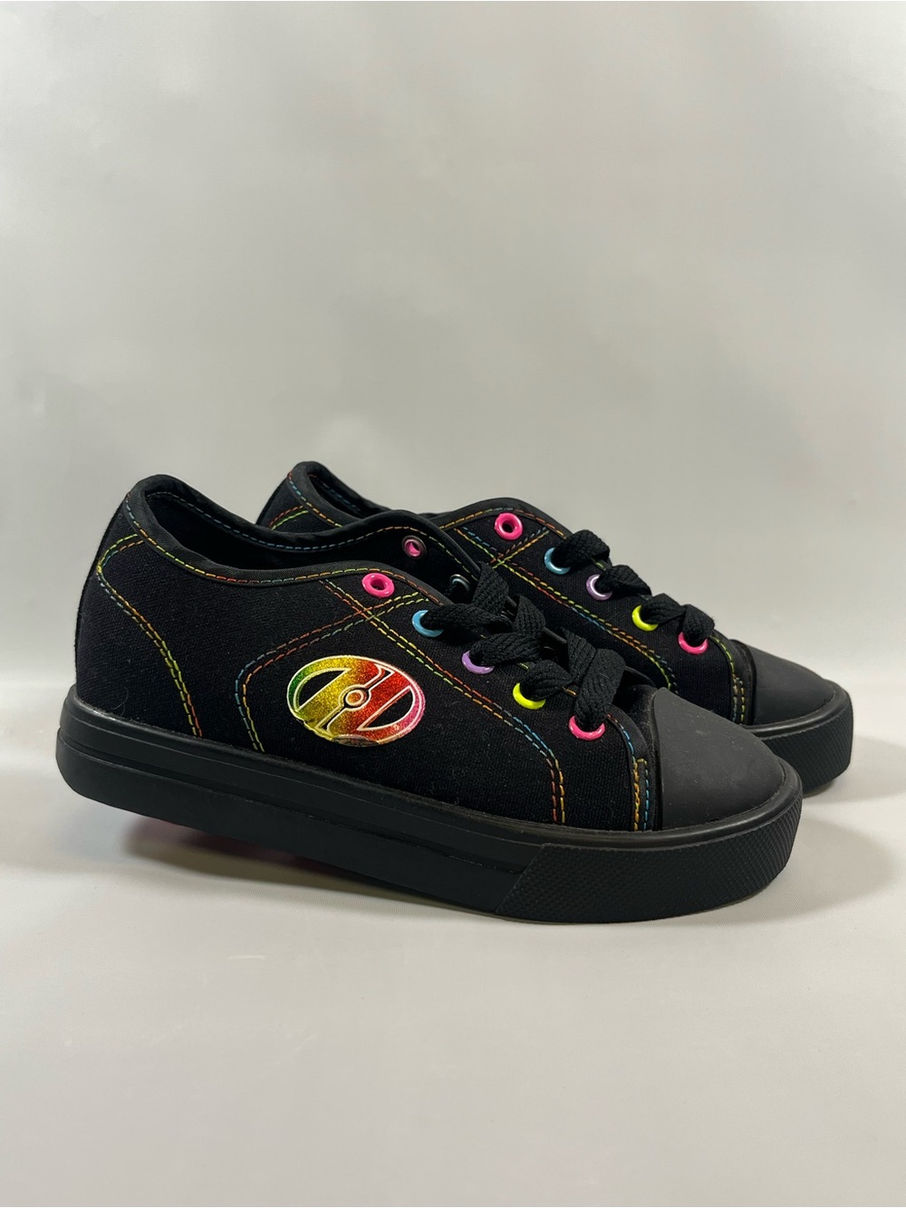 Heelys Girls Classic X2 Skate Shoes Black Rainbow Pink Double Wheels Youth 13C